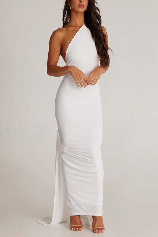 Out-Shine | Elegant White One-Shoulder Backless Gown