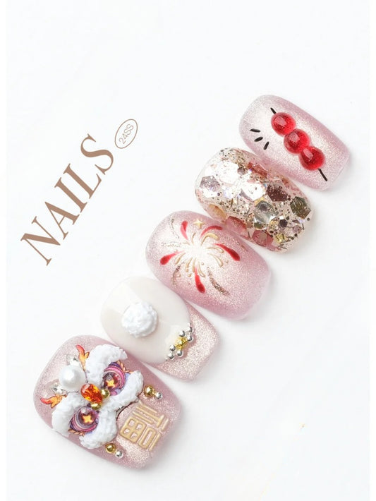 Out-Shine | Lion Dance, Spring Festival Nails - New Year's Themed Wearable Nails
