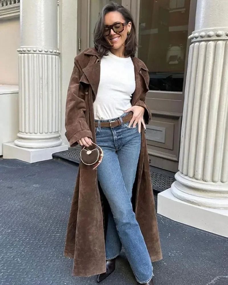 Brilla con luz propia | Abrigo largo de ante 