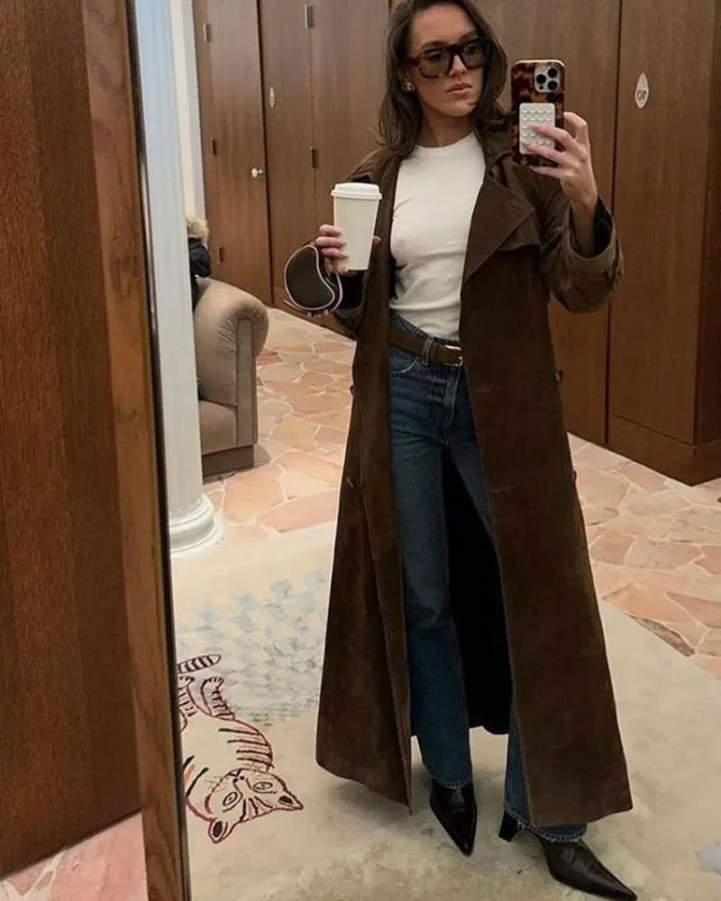 Brilla con luz propia | Abrigo largo de ante 