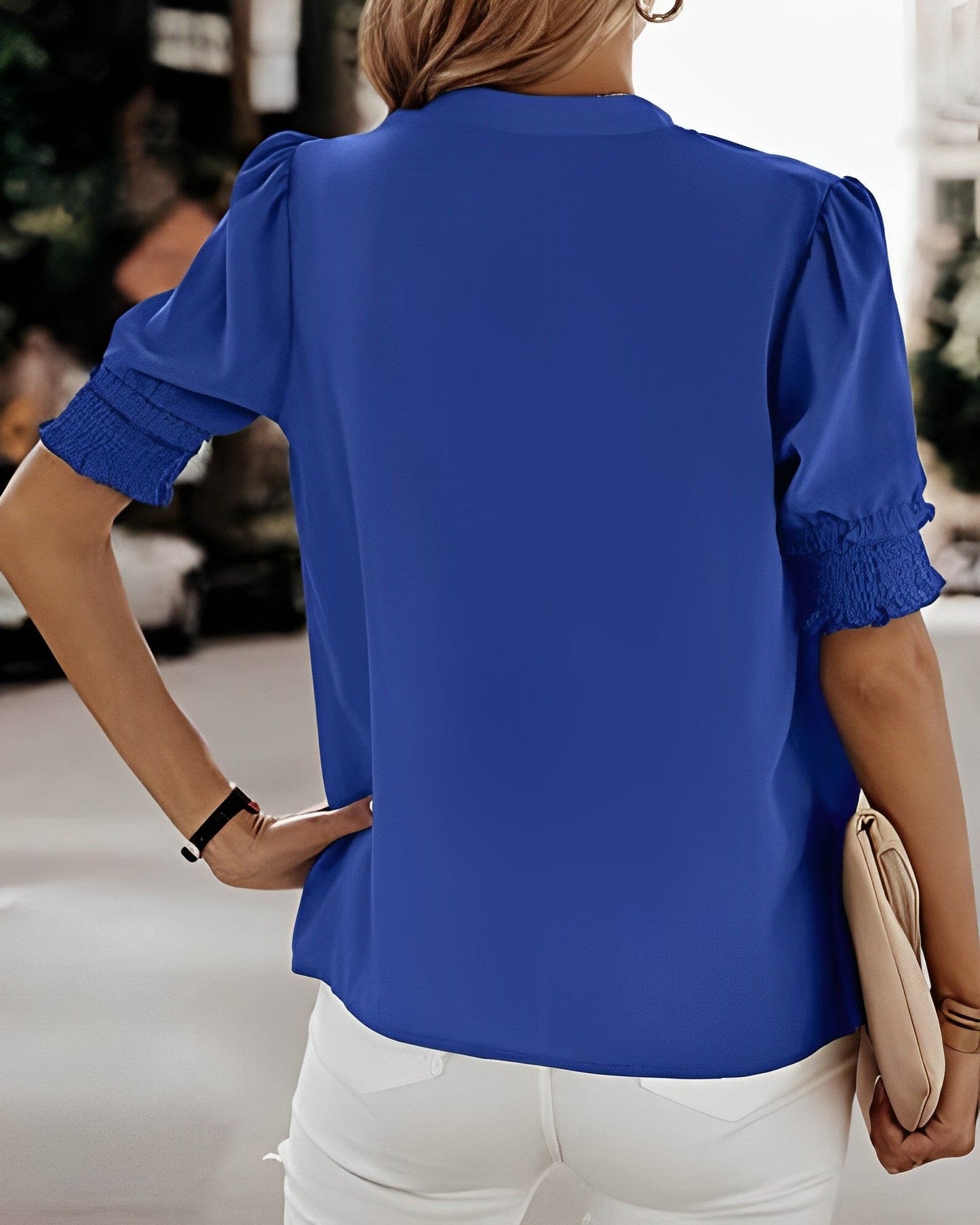 Out-Shine | Casual V-Neck Puff Sleeve Blouse for Women