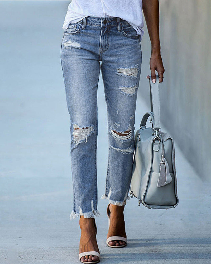 Out-Shine | Women's Chic Tattered Jeans Denim