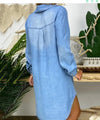 Out-Shine | Solid Color Single-Breasted Long Sleeve Denim Dress