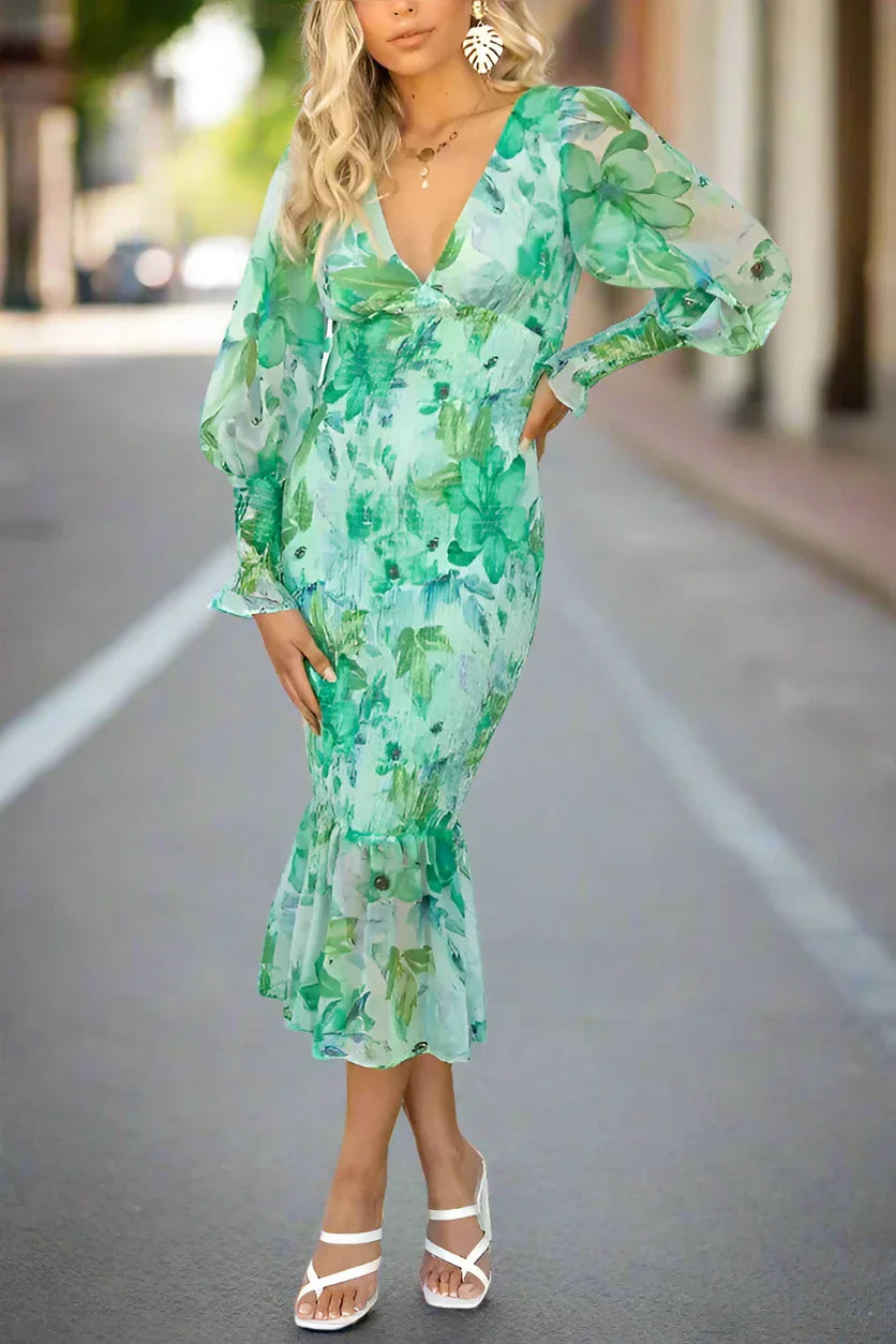Out-Shine | Floral Ruffle Shirt Midi Dress