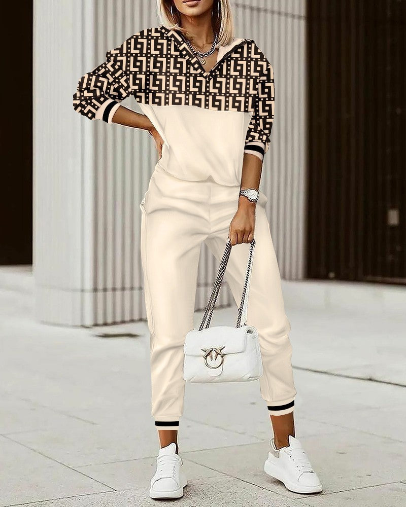 Out-Shine | Commuter Top Printed Trousers Zipper Fashion Suit