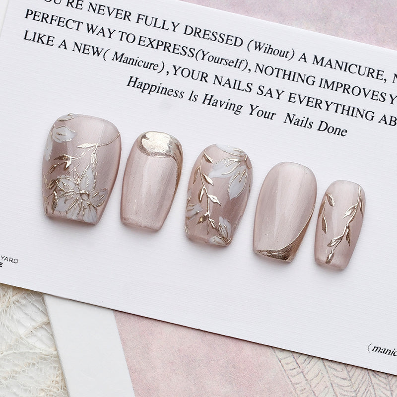 Out-Shine | Ice Flower, Hand-Painted Cat's Eye Spring Wearable Nails