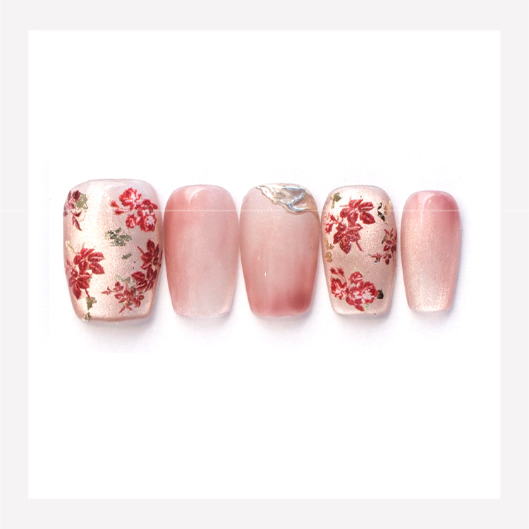 Out-Shine | Handmade Press-on Nails, Cat's Eye, Gilt Blush Plum Color