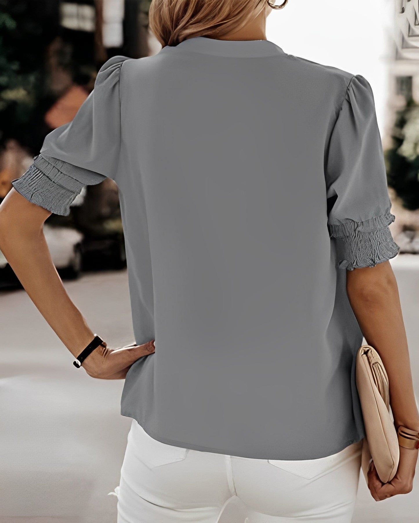 Out-Shine | Casual V-Neck Puff Sleeve Blouse for Women