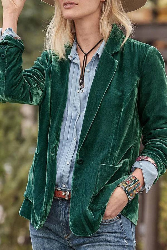 Out-Shine | Velvet One Button Long Sleeve Blazer