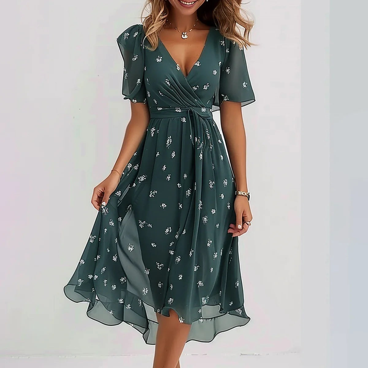Out-Shine | Midi Dress with Stylish Flower Pattern
