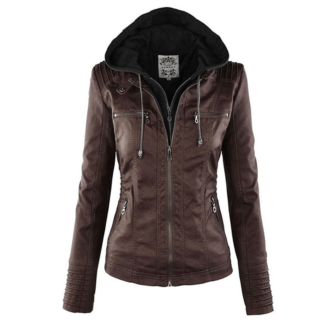 Out-Shine | Casual Hooded Leather Jacket for Women