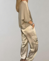 Out-Shine | Elegant Satin Top With Satin Cargo Trousers 2-Piece Set