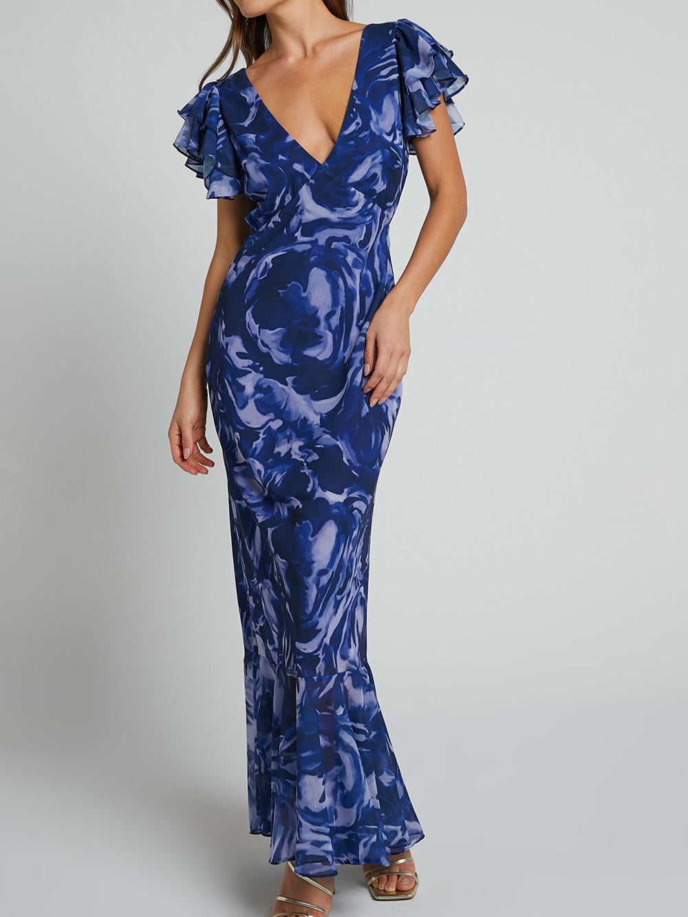 Out-Shine | Swirl V-Neck Flutter-Sleeve Maxi Dress