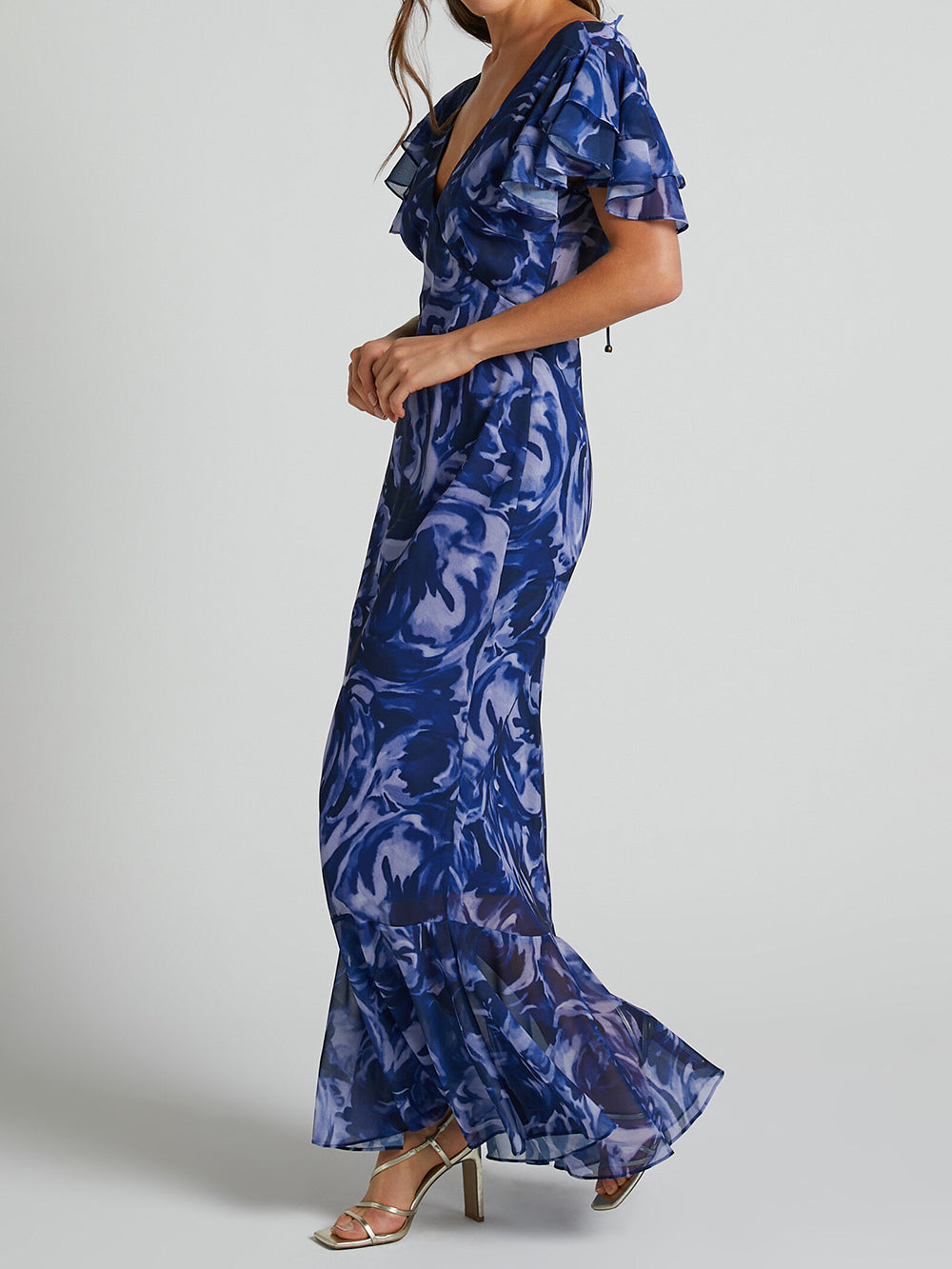 Out-Shine | Swirl V-Neck Flutter-Sleeve Maxi Dress