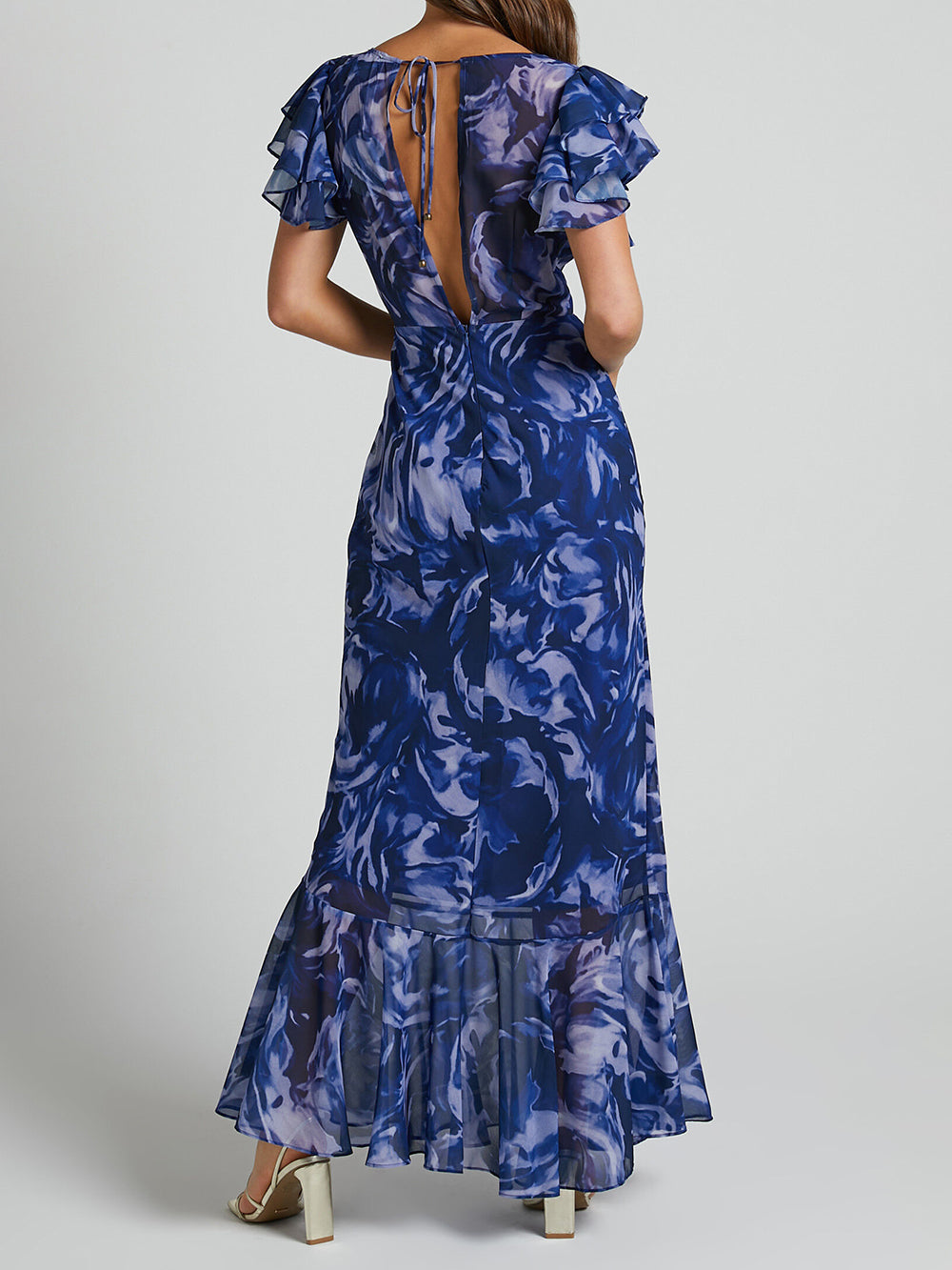 Out-Shine | Swirl V-Neck Flutter-Sleeve Maxi Dress