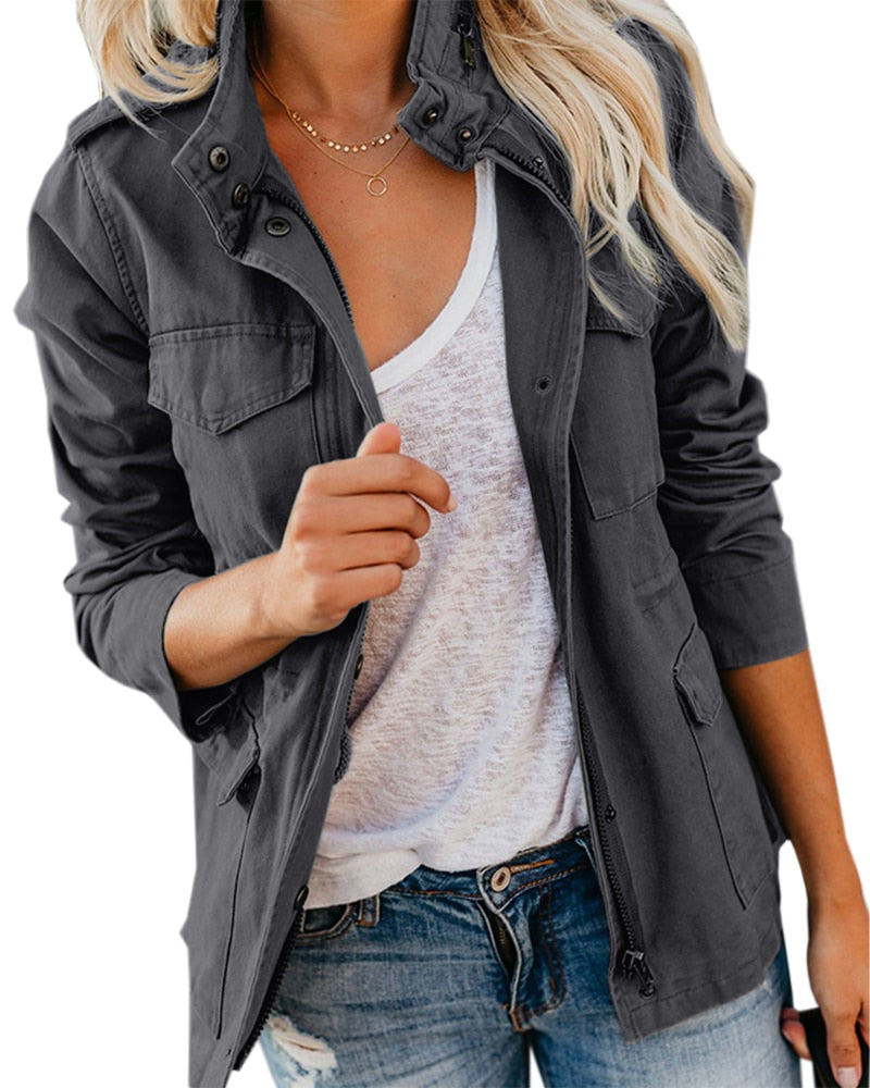 Out-Shine | Long Sleeves Standing Collar Military Coat