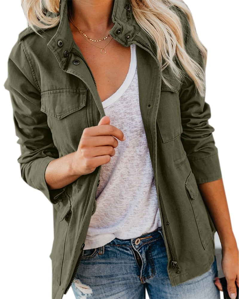 Out-Shine | Long Sleeves Standing Collar Military Coat