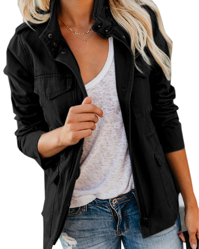 Out-Shine | Long Sleeves Standing Collar Military Coat
