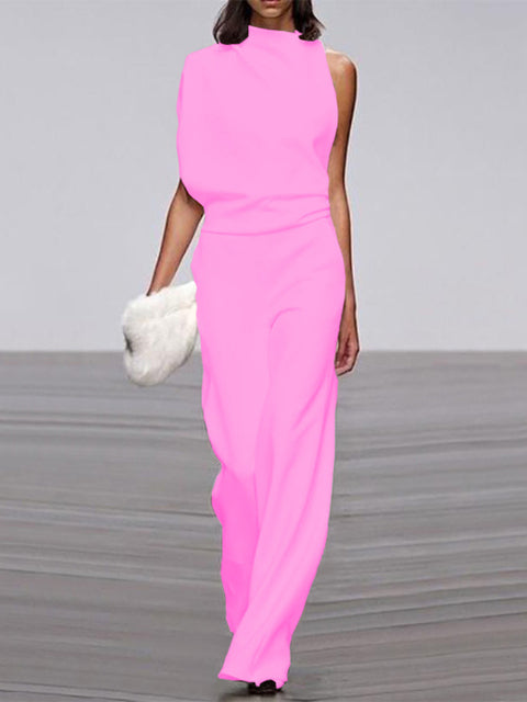 Deslumbra | Mono de mujer con cuello redondo, sin mangas y pernera ancha