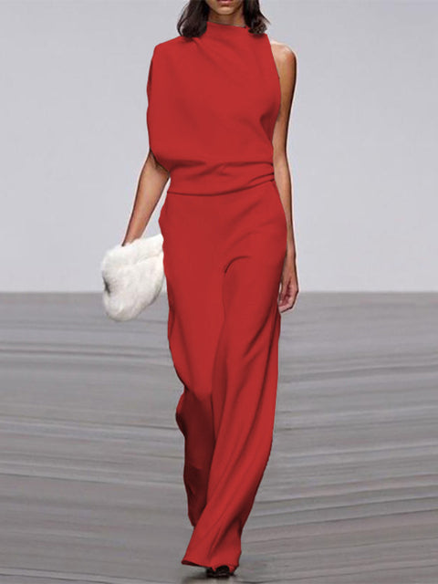 Deslumbra | Mono de mujer con cuello redondo, sin mangas y pernera ancha