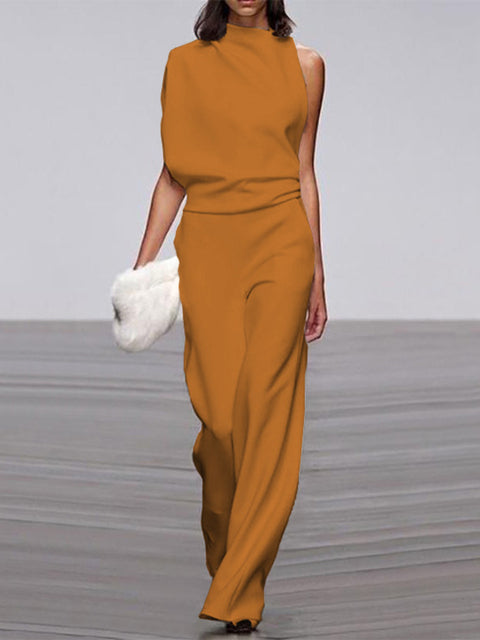 Deslumbra | Mono de mujer con cuello redondo, sin mangas y pernera ancha