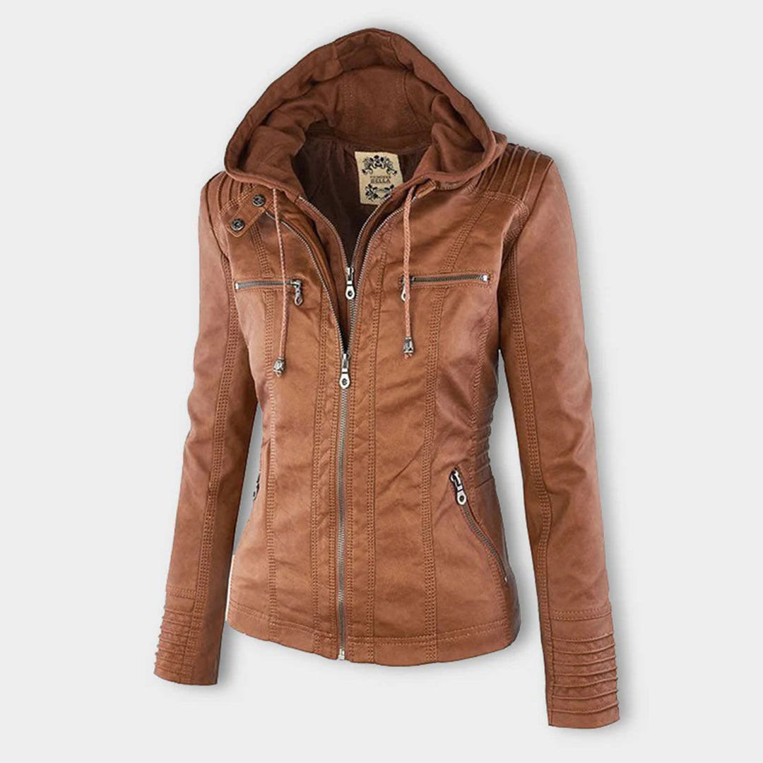 Out-Shine | Casual Hooded Leather Jacket for Women