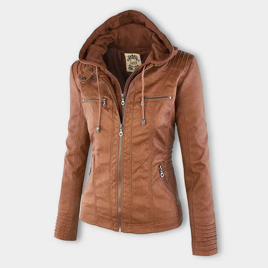 Out-Shine | Casual Hooded Leather Jacket for Women
