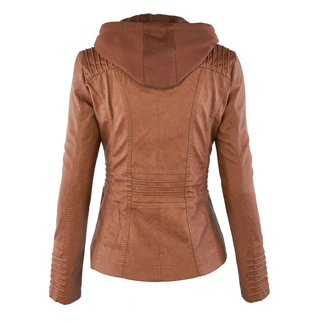 Out-Shine | Casual Hooded Leather Jacket for Women