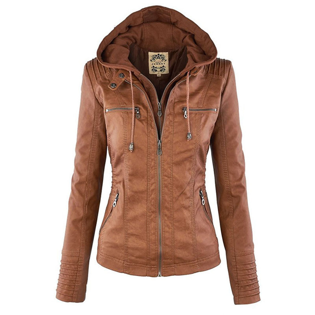 Out-Shine | Casual Hooded Leather Jacket for Women