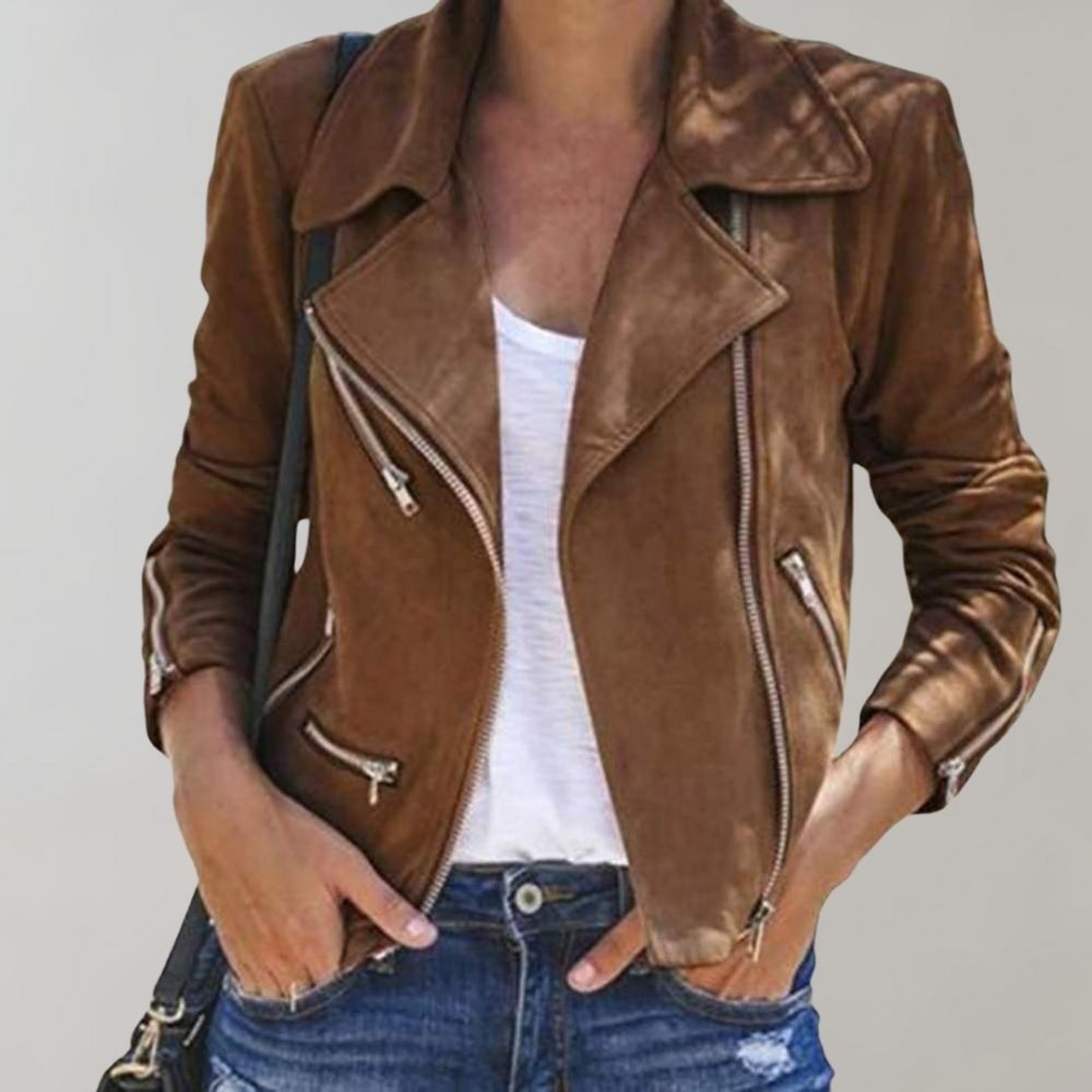 Out-Shine | Women's suede biker jacket with zipper
