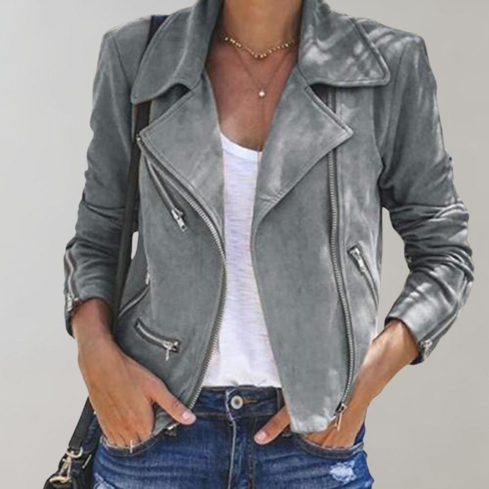Out-Shine | Women's suede biker jacket with zipper
