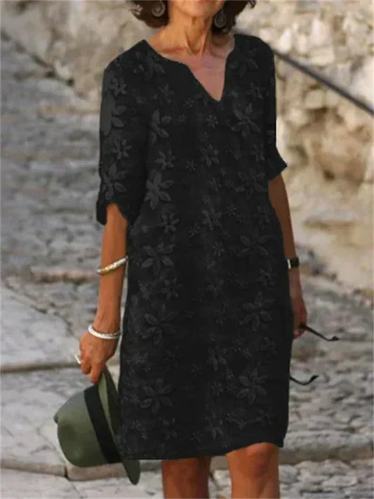 Out-Shine | Cotton and linen summer dress with floral pattern