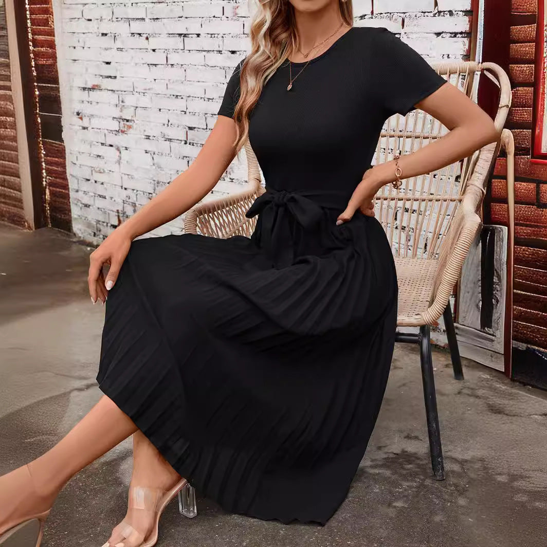 Out-Shine | flowing short sleeve girdle midi dress