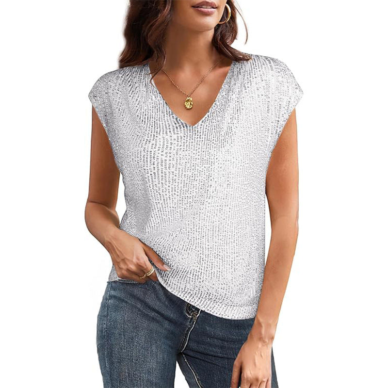 Out-Shine | V-Neck Sequins Short Sleeve Party Vest