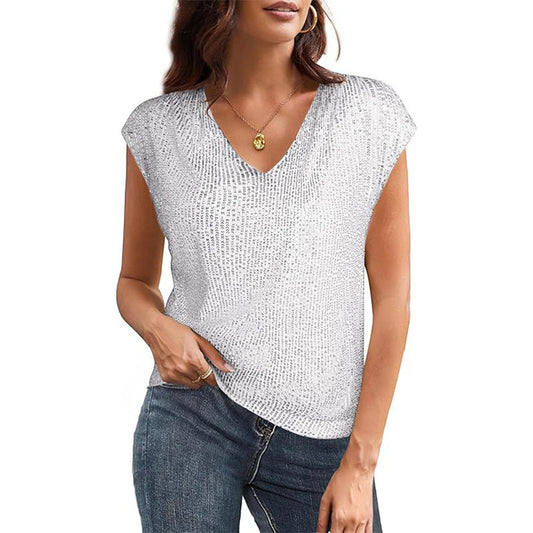Out-Shine | V-Neck Sequins Short Sleeve Party Vest