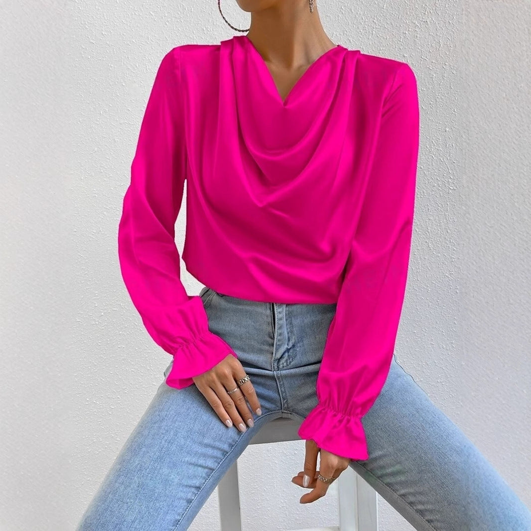 Out-Shine | Satin Long Sleeve Blouse Top