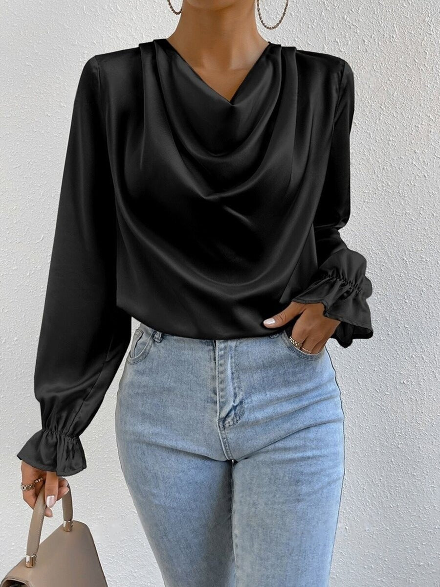 Out-Shine | Satin Long Sleeve Blouse Top