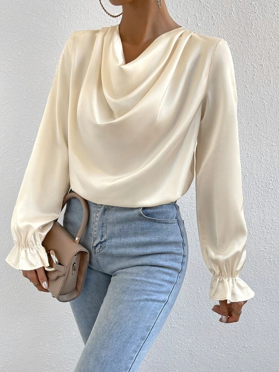 Out-Shine | Satin Long Sleeve Blouse Top