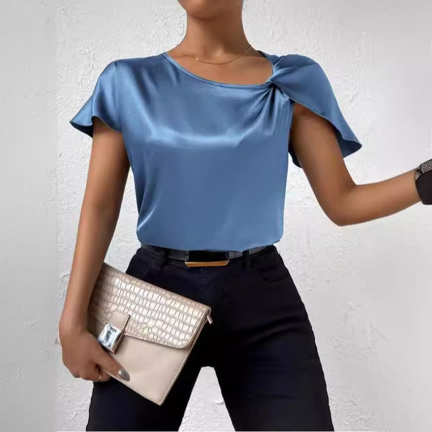 Out-Shine | Satin Twist Solid Color Loose Versatile Top