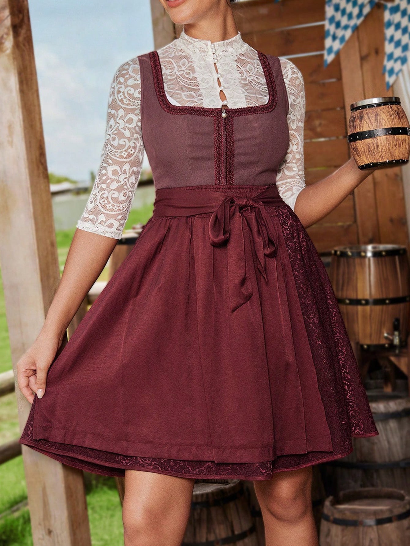 Out-Shine | Ladies Dress With Floral Details And Lace Sleeves