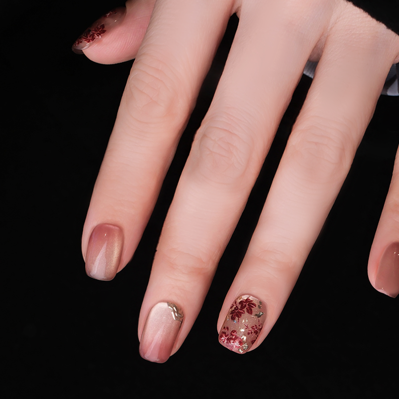 Out-Shine | Handmade Press-on Nails, Cat's Eye, Gilt Blush Plum Color
