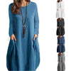 Out-Shine | Relaxed cotton linen Single color bag long sleeve dress