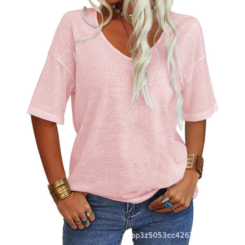 Out-Shine | Loose Shirt With V-Neck And Half Sleeves