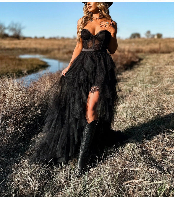 Out-Shine | Stretchy Herring Mesh Lace Pure Desire Maxi Dress