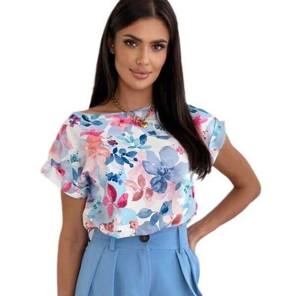 Out-Shine | Summer printed round neck loose shirt