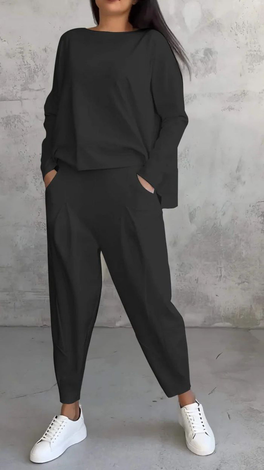 Out-Shine | Plain Color Slim Fit Pantsuit With Round Neck Neckline
