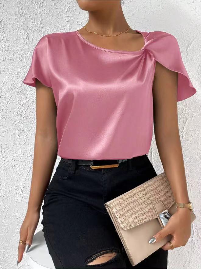 Out-Shine | Satin Twist Solid Color Loose Versatile Top
