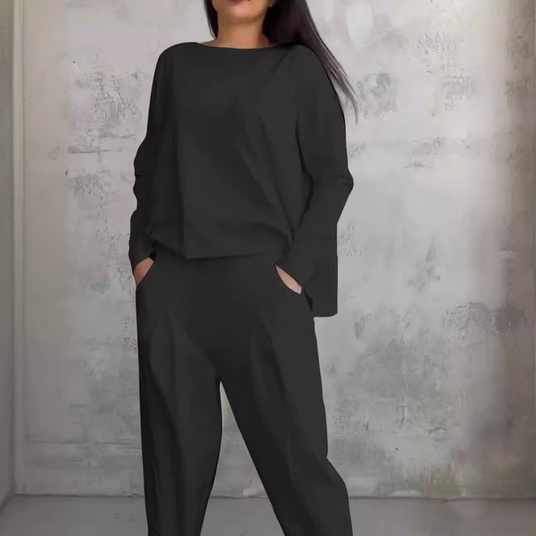 Out-Shine | Plain Color Slim Fit Pantsuit With Round Neck Neckline