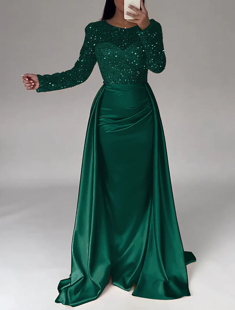 Out-Shine | Women's Glamorous Evening Gown with Sparkling Pearls and Flowing Skirt
