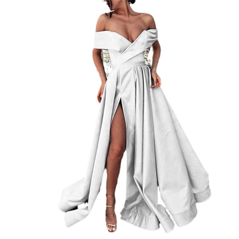 Deslumbra | Vestido satinado multicolor con escote en V profundo